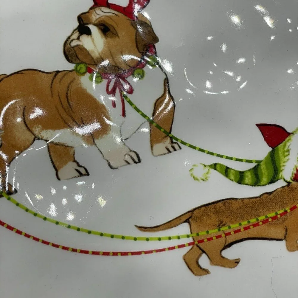 Pier 1 Park Avenue Puppies Christmas Cake Hand Painted Ironstone Dessert Stand